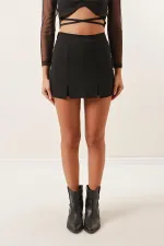 Önü Çift Yırtmaçlı Çelik İnterlok Likra Şort Etek