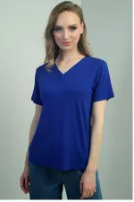 Chemisier à manches courtes et col en V pour femme avec fente