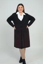 Gilet long tricoté grande taille pour femme, motif neige, avec poches