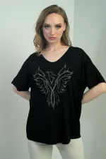 Kadın V Yaka Kartal Taşlı Bluz