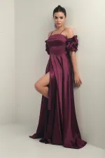 Robe longue en satin pour femme, à fines bretelles, doublée, manches montées et poches