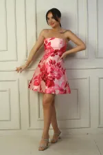 Women's Strapless Lined Short Floral Dress