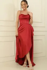 Long Satin Dress with Rope Straps and Lining