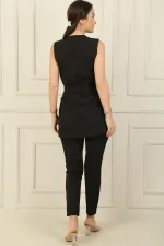 6-Button Vest with Faux Pockets and Belt, Elastic Waist Slim-Fit Trousers - 2-Piece Set