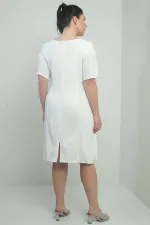 Robe femme à col en V froncée sur le devant avec détails en pierres, doublée, grandes tailles, Lycra