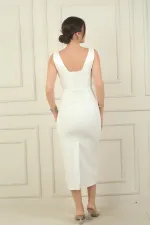 Kadın Kalın Askılı Astarlı Üstü Saten Krep Şanel Uzun Elbise