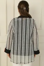 Tek Cepli Biyeli File Ceket Bluz Büyük Beden 2'li Takım