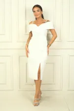 Kadın İp Askılı Çapraz Yaka Astarlı Double Kumaş Abiye Elbise