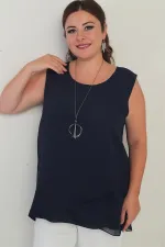 Kadın Üstü Şifon Kolsuz Büyük Beden Bluz