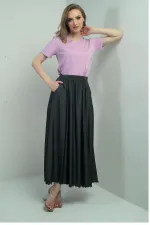 Women's Elastic Waist, Side Pockets, Fringed Hem, Slim Denim Long Skirt