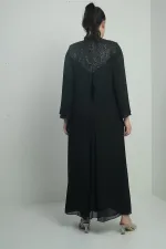 Robe longue en mousseline grande taille pour femme, avec haut à sequins et devant perlé, doublée