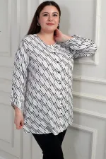 Chemise longue grande taille à col rond et manches repliées à motifs abstraits pour femme