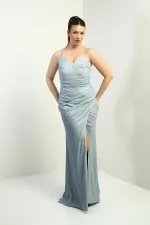 Women's Strappy Long Dress with Pleated Skirt and Lining