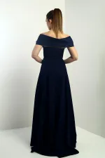 Straplez Kloş Telalı Astarlı Uzun Krep Abiye Elbise