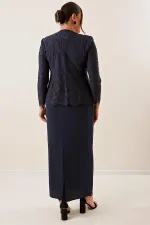 Boncuk İşlemeli Güpürlü Astarlı Elbise Ceket Büyük Beden 2'li Takım