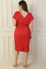 Front Back V Neck Waist Belted Lined Plus Size Dress