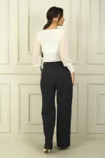 Kadın Yandan Cepli Boyuna Çizgili Palazzo Pantolon