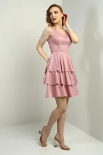 Ön Arka V Yaka Simli Katlı Elbise