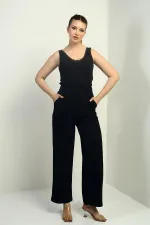 Women's Pleated Lycra Palazzo Pants with Velcro Pockets