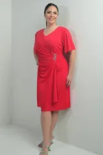 Robe femme à col en V froncée sur le devant avec détails en pierres, doublée, grandes tailles, Lycra