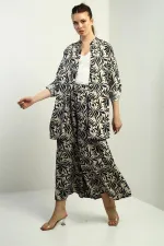 Women's Side Slit Tunic Shirt, Elastic Waist Pocketed Palazzo Pants, Floral Pattern Oversize 2-Piece Set