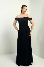 Kadın İp Askılı Eteği Kloş Astarlı Uzun Simli Elbise