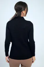 Pull à col roulé pour femme, manches côtelées, boutons décoratifs