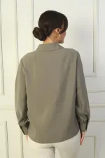 Chemise à manches longues boutonnée pour femme avec manches froncées