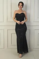 Robe longue à sequins fendue, doublée, sans bretelles, à armatures et laçage au dos