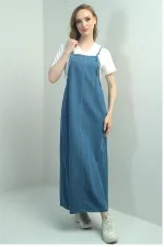 Gilet long en jean à fines bretelles pour femme