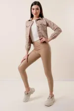 Leggings taille haute en cuir lycra surélevé