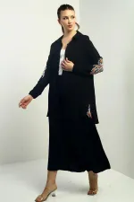 Women's Side Slit Tunic Shirt, Elastic Waist Pocketed Palazzo Pants, Embroidered Oversize 2-Piece Set