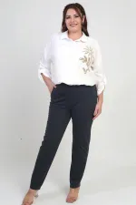 Pantalon grande taille pour femme, taille élastique, poches latérales, entièrement en Lycra, jambes renforcées, coupe classique, grandes tailles