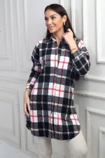 Chemise longue à carreaux pour femme avec fentes latérales