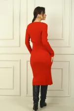 Women's Sweetheart Neckline Slit Knit Dress