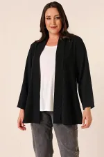 İçi Atletli Şal Desenli İthal Krep Ceket Büyük Beden 2'li Takım