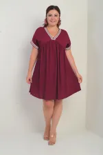 Kadın Yaka-Kol Zigzag Şerit Detaylı Büyük Beden Elbise