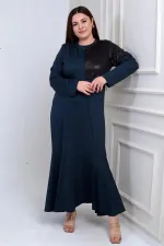 Robe longue grande taille pour femme avec épaules en cuir et jupe à volants