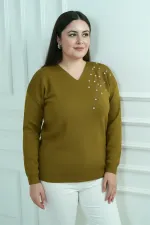 Chemisier en maille à strass grande taille pour femme, col en V