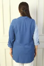 Women's Striped Plus Size Denim Shirt
