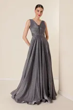 Thick Straps Lined Mini Plaid Wide Body Glittery Long Dress