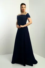 Straplez Kloş Telalı Astarlı Uzun Krep Abiye Elbise