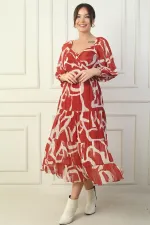 Robe portefeuille en mousseline à encolure Madonna, doublée, à nœuds croisés et motif abstrait