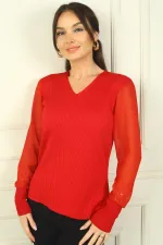 Pull sans manches en mousseline à col en V pour femme