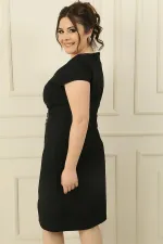 Women's Plus Size Crepe Dress with Rhinestone Embellishment, Lined Front, and Gathered Detail