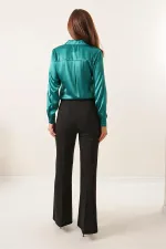 Yüksek Bel Full Likra Çelik İnterlop İspanyol Paça Pantolon