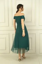 Madonna Yaka Astarlı Eteği Şifon Pilisoley Elbise