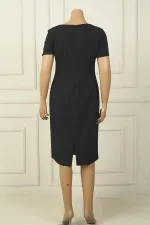 Robe en crêpe doublée à manches courtes pour femme, grande taille