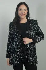 Women's Long-Sleeve Blouse with Sequin Polka Dot Front and Sleeve Ends, Chiffon Jacket, Plus Size, 2-Piece Set