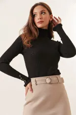 Saç Örgü Model Kolları Düğmeli Kazak